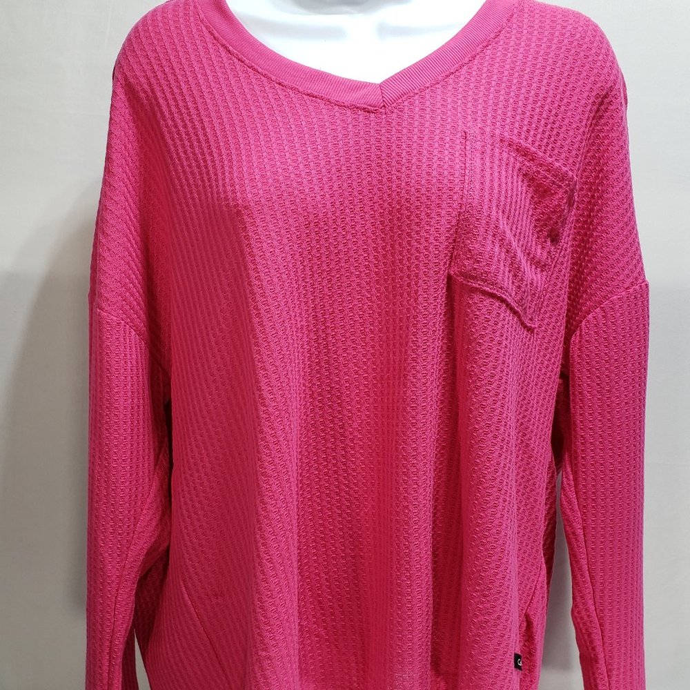 Calvin Klein waffle Knit V-neck long sleeve top Pink